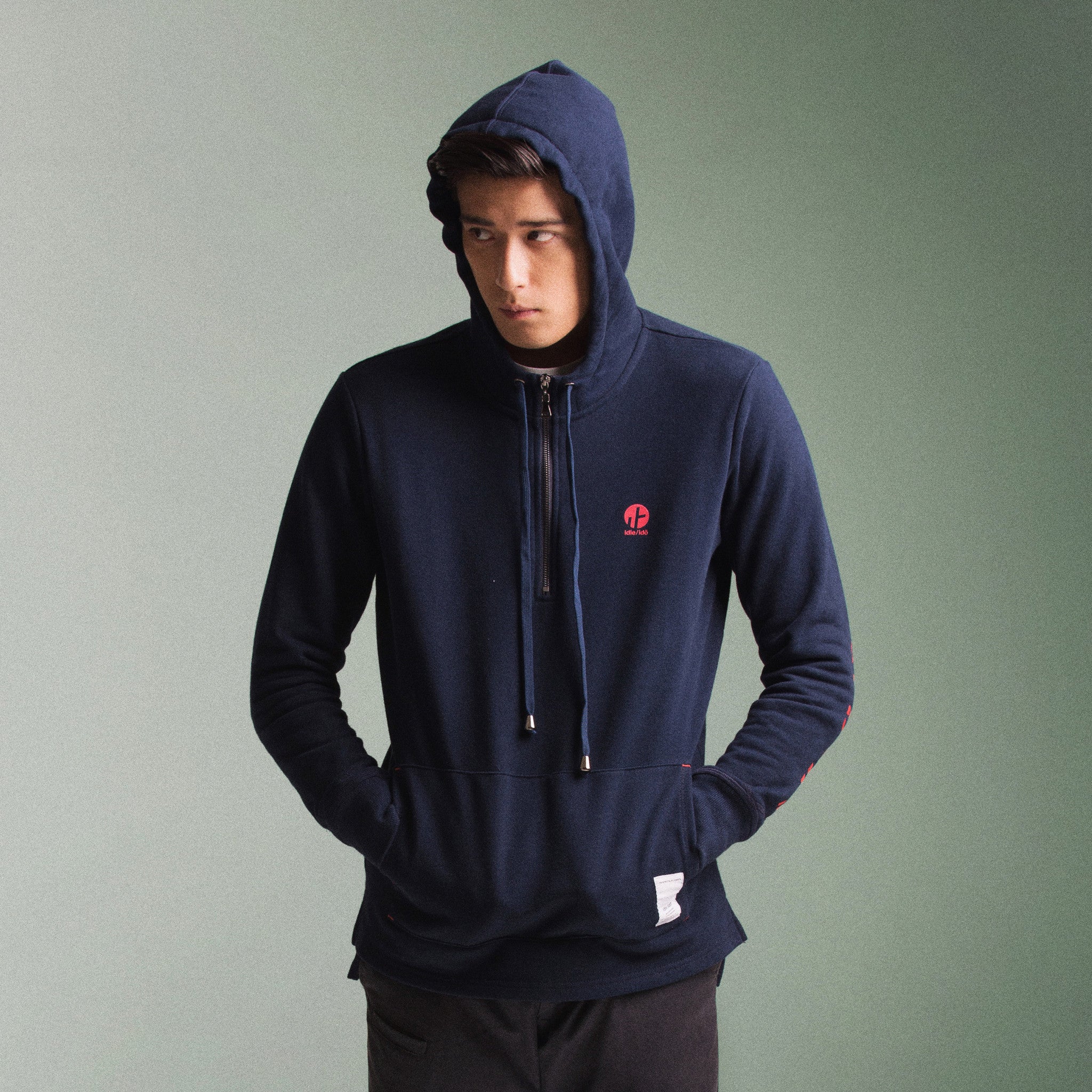 5. "Nakama Ishiki" Double Hooded Half Zip Pullover